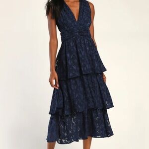 Lulu's Blue Ruffled Tiered Midi Sundress